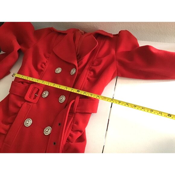 ARDEN B-WOMEN RED SIDE POCKET BUTTON CLOSURE BELT TRENCH COAT JACKET SIZE MEDIUM - Picture 6 of 7